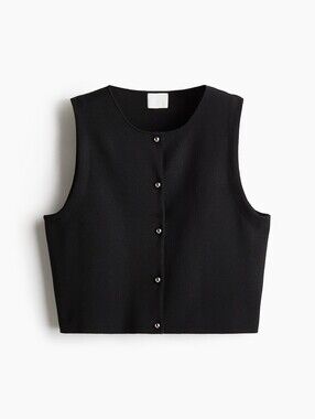 H&M Sleek Black Knit Button-Front Vest Tank